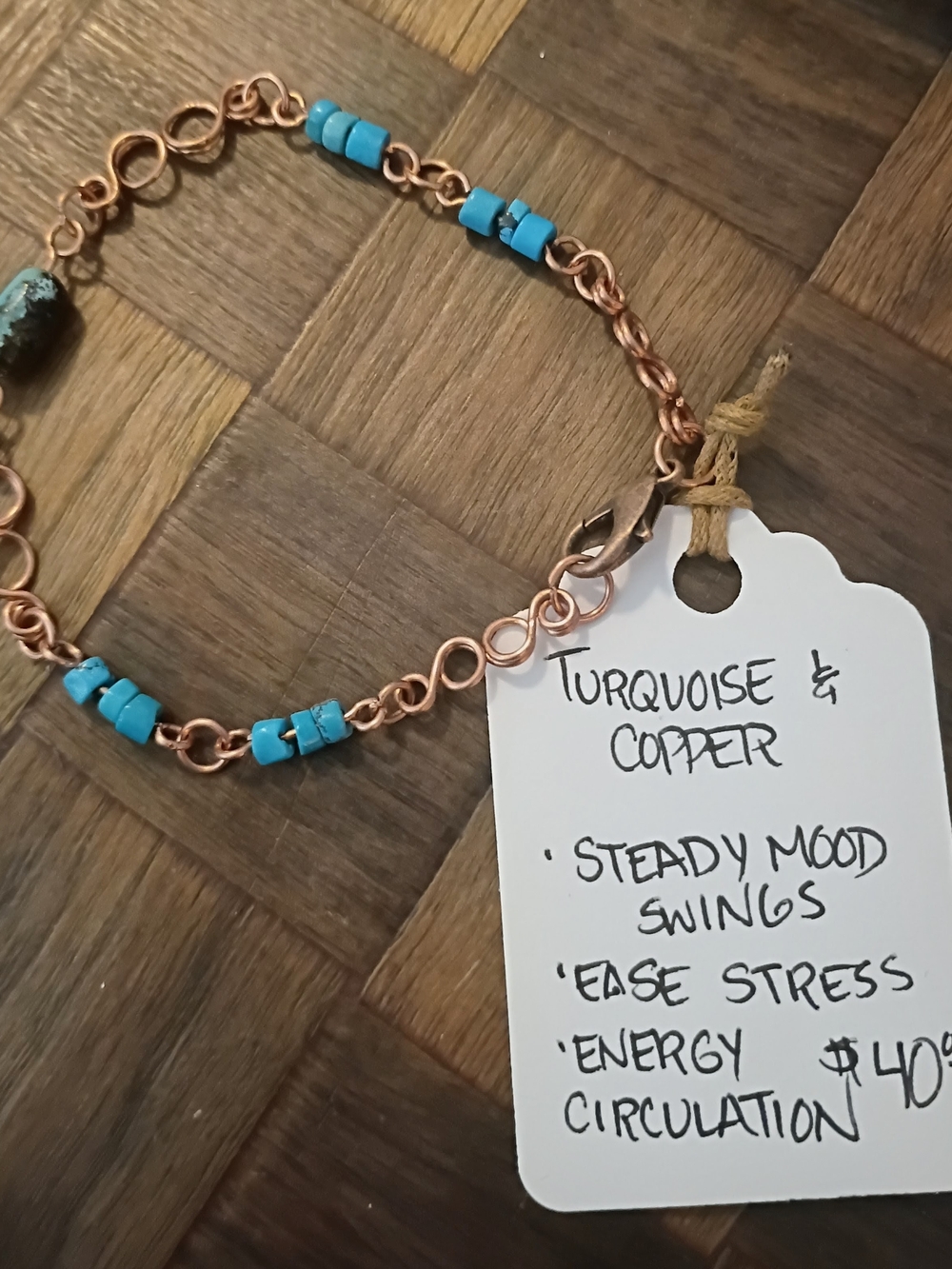 Turquoise and Copper Beaded Bracelet - Handmade Style